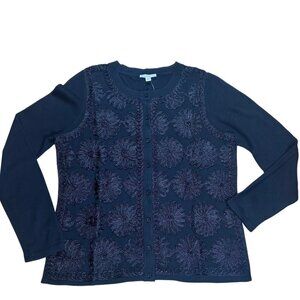 NWOT Isaac Mizrahi Black Soutache Floral Cardigan Sweater Women’s Size L